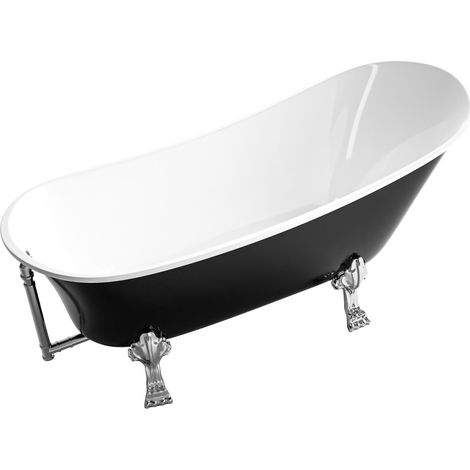 BERNSTEIN - Baignoire îlot sabot sur pieds design en acrylique pour salle de bain- Garantie 5 ans - Noir/Blanc mat - 176x71x77cm - PARIS - Sans robinet mitigeur, Blanc