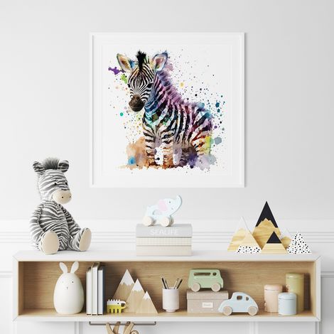 Poster / Affiche carrée Enfants - Zèbre coloré - 50x50 cm (1/3)