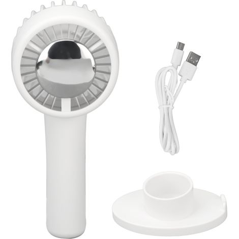 Ventilador portátil de 3 velocidades, compresa fría, funciona con pilas, recargable por USB, mini ventilador de mano, blanco