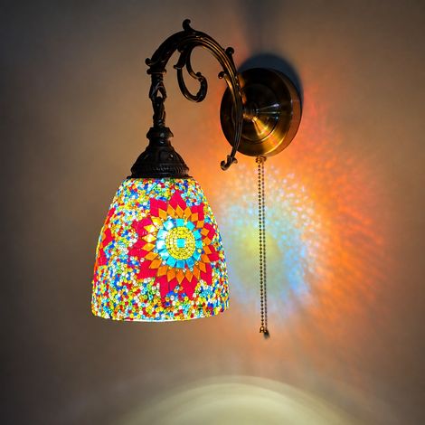 Applique Murale Rétro Rouge Multicolore Raccordement Filaire avec Interrupteur à Tirette LED Verre 23 × 23 × 25 cm 1,8 kg – Livraison gratuite