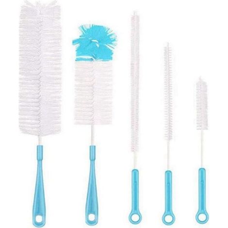 5pcs brosse de nettoyage de bouteille ensemble brosses à usages multiples longue brosse à bouteille de nettoyage des bouteilles d'eau-bleu