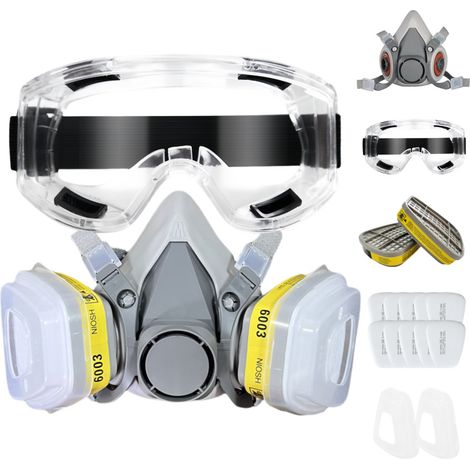 6200 Chemikalien-Halbmaske, staubdichte Industriegasmaske für Spritzlackierungen mit beschlagfreier Schutzbrille, Arbeitssicherheit