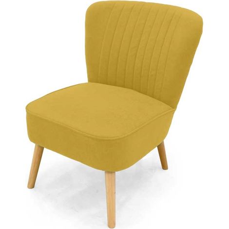 POLTRONA DA ARREDO IN VELLUTO CON PIEDINI IN LEGNO 62X70X 77CM GIALLO OCRA