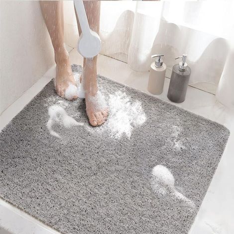 Tapis de Douche Antiderapant, 60x60cm Tapis de Baignoire Antidérapant avec Drain, Doux PVC Luffa Tapis de Bain pour Salle de Bain, Séchage Rapide, Gris (1/5)