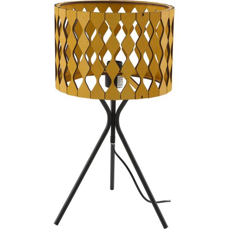Lampe de table en contreplaqué miel et noir avec pied en métal noir (1/3)