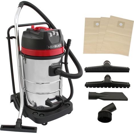 Aspiradora Industrial en Seco y Húmedo de Acero Inoxidable de 80L ,4 Accesorios+3 Bolsas GRATIS Aspirador para Limpieza Comercial 3000W Motor Triple,Filtro de Tela,Manguera 1.5m,Cable 9m,con/sin Bolsa (1/5)