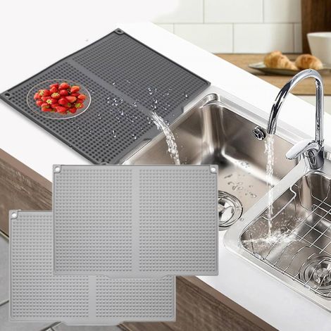 2 X Tapis Silicone pour Évier 45x30cm - Drainage Optimal - Anti-Glissant - Isolant Plan Cuisine - Facile à Nettoyer (1/5)