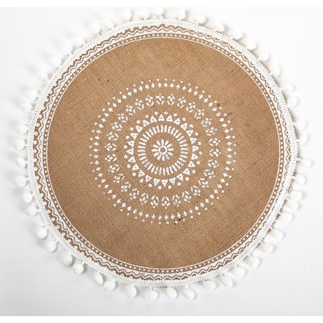 Set aus fünf gewebten Jute-Tischsets mit Quasten, umweltfreundliche Tischdekoration, wärmeisolierende Retro-Tischsets, 38 cm x 38 cm