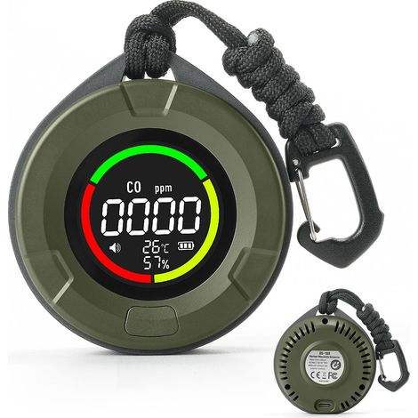 Detector portátil de monóxido de carbono DS-100, detector de CO 3 en 1 para viajes y acampadas, medidor recargable con alerta sonora y visual, alarma para casa y coche - Dark Forest