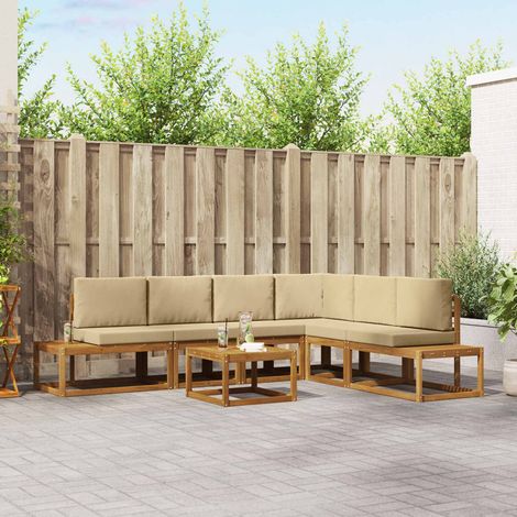 Outdoor-Sofagarnitur mit Kissen 7 Stück Natur und Beige