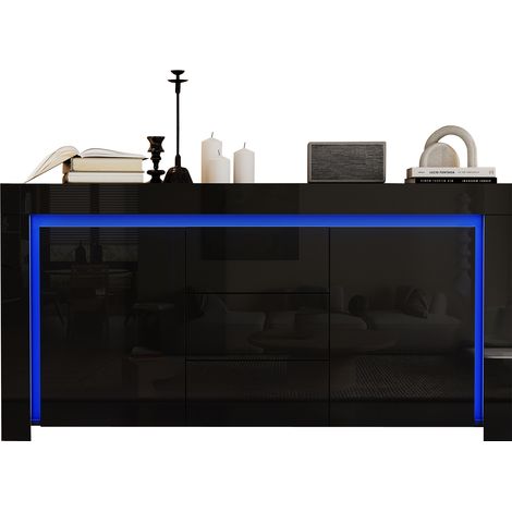 Aparador de Salón con 2 Puertas, 3 Cajones, Estantes Ajustables y LED por Aplicación, MDF Negro, 140 x 40 x 65 cm (1/5)