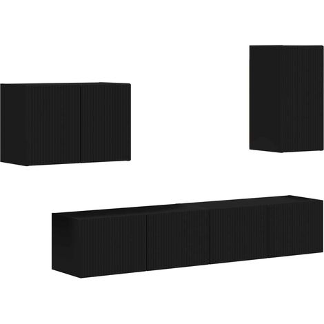 Ensemble de meuble TV mural 4 pcs Noir Bois d'ingénierie vidaXL (1/5)