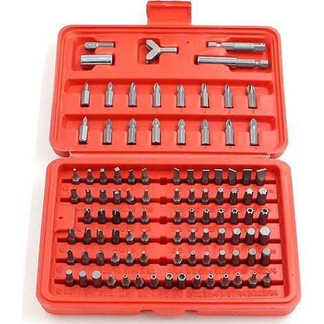 Coffret de 100 embouts de vissage professionnels en acier au chrome-vanadium robuste embouts hexagonaux 1/4" avec mallette de rangement (1/3)