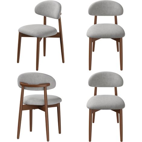 WOLTU Lot de 4 Chaise de Salle à Manger en Bois Massif, Assise et Dossier rembourrés en tissu chenille, ergonomique, charge maximale 150 kg, Gris (1/5)
