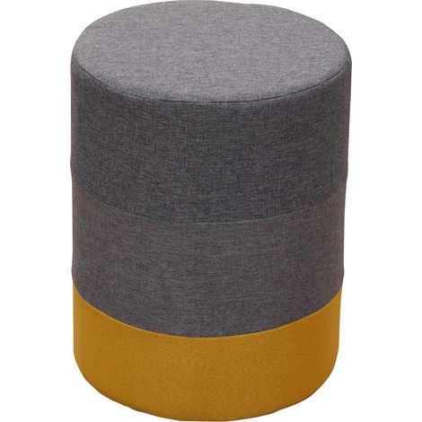 Rebecca Mobili Puff Sitzhocker Sitzbank Gepolstert Holz Stoff Gelb Grau 45x35x35 (1/5)