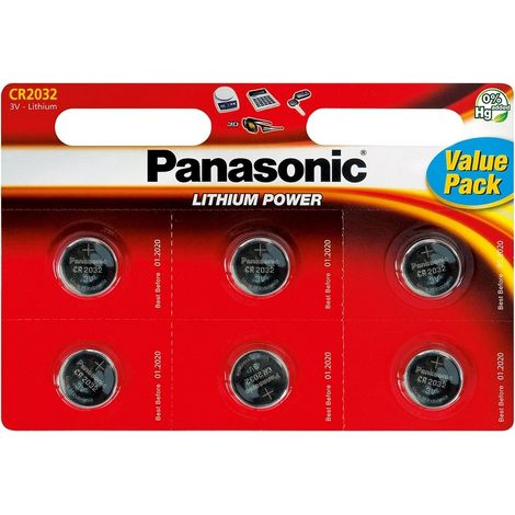 Blister da 6 pile a bottone al litio 3V Panasonic - CR2032, DL2032 (1/2)