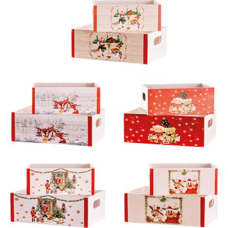 Set 2 Cassette Natale Legno Scatola Confezione Regalo Natalizio Jolly Xmas (1/5)