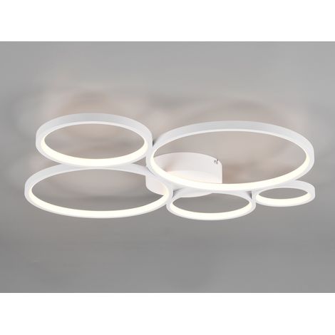 LED Deckenleuchte RONDO 5 Ringe Weiß, 5.600 Lumen hell, dimmbar, Breite 59cm (1/5)