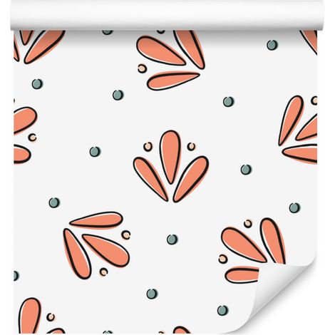 Papier peint à petites fleurs blanches et orange pour salon et chambre 50x1000 cm (1/5)