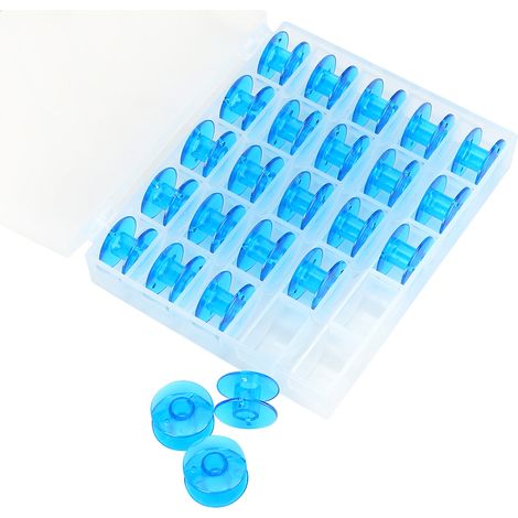 Lot de 25 bobines vides en plastique pour machines à coudre domestiques + 1 boîte (1/5)