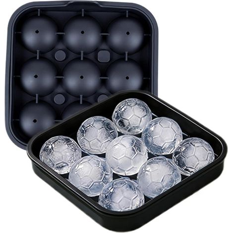 Bac À Glaçons 9 Alvéoles Réutilisables en Silicone Moule À Glaçons Forme De Ballon De Foot Pour Boissons, Whisky, Café, Jus, Cuisine, Réfrigérateur (1/5)