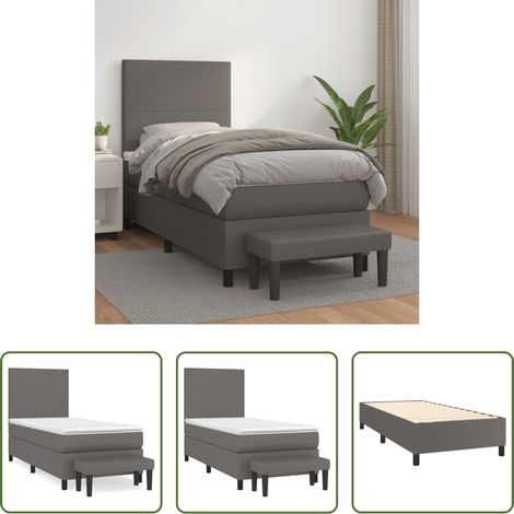 Kunstlederbett - Boxspringbett mit Matratze Grau 100x200 cm Kunstleder (1/5)