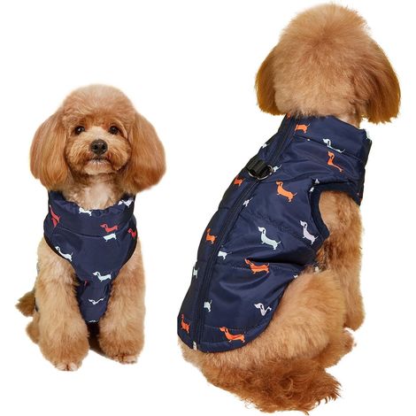 Manteau Imperméable pour Chien Veste Rembourrée Chaude d'Hiver avec Fermeture Éclair et Motif Chiots Vêtement Réfléchissant Ajustable pour Petits et Moyens Chiens Poodle Chiot (1/5)