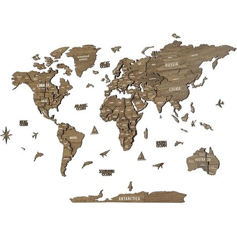 Wooden World Map 3D Wall Map - Large Wooden World Map for Wall Decoration - Multilayer World Map for Living Room, Bedroom or Office - Travel Idea, M