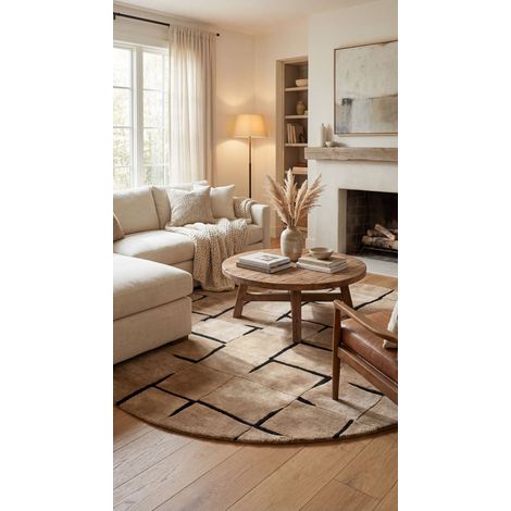 Tapis design LunarLuxe - Designertapis  - 180x180cm, Round - 60% Laine vierge, 40% Soie de bambou - Tufté main - Beige (1/5)