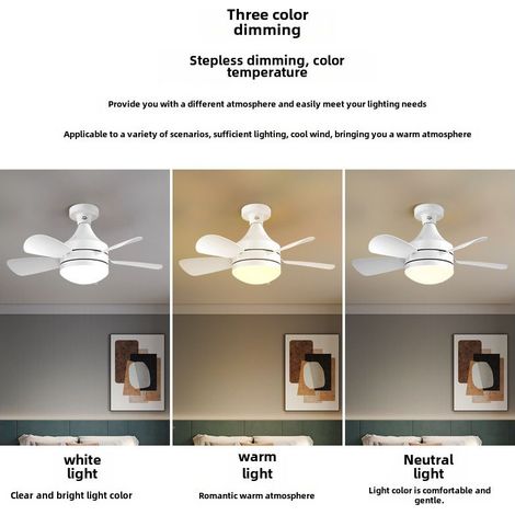Dreifarbiger LED-Deckenventilator mit grenzüberschreitender Fernbedienung, abnehmbaren geraden Flügeln, E27-Fassung, 50 W, 50 W, mit Dimmer und dreifarbiger Glühbirne (Ventilator mit geraden Flügeln,  (1/5)