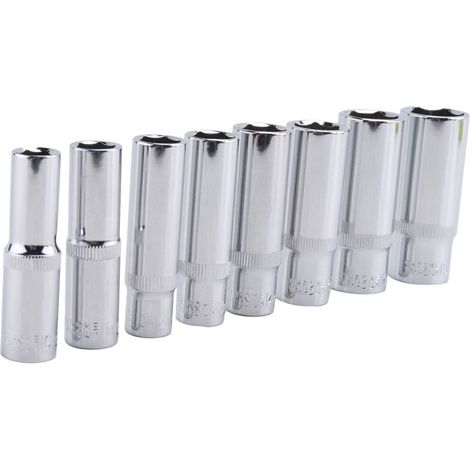 Jeu 8 douilles profondes 3/8" lecteur professionnel métriques 10-19mm (1/5)