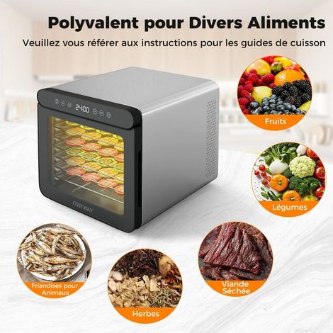 Déshydrateur alimentaire 7 plateaux inox, minuterie 1-24 h, 30-75°C, séchoir pour fruits, légumes et herbes (1/5)