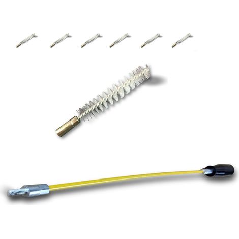 Ecouvillon NYLON Condenseur Lot de 6 avec 1 tringle flexible 48 cm Ø 15 mm Raccord laiton taraudé M6 femelle Torsade en acier galvanisé Brosse nettoyage Kibros 4TCN15Tx6