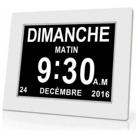 Digitale Kalenderuhr (18 cm) mit Datum und Uhrzeit, Alzheimer-Uhr für Eltern, Medikamentenerinnerung für Großeltern und Kinder – Weiß – 20414324 mm..DEBUNS (1/5)