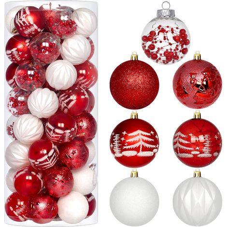 StarryLights Weihnachtskugel-Set in Rot und Weiß - elegante Weihnachtsdekoration (1/5)