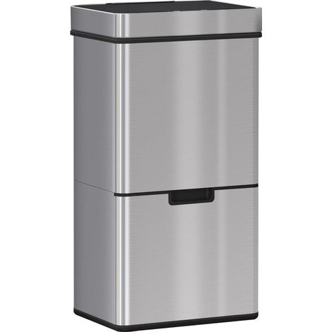 Poubelle de tri automatique à capteur 72 L acier inoxydable, 3 bacs pour déchets humides/secs, couvercle démontable, cuisine et maison (1/5)