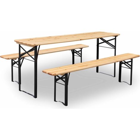 Table en bois 180cm avec 2 bancs – BAYONNE – Esprit brasserie. pliable. 6 personnes (1/5)