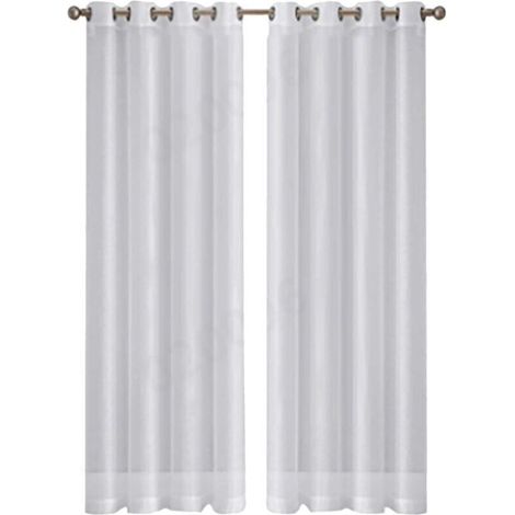 Rideaux en Voile Blanc "Leott" - Aspect Lin Semi-Transparent - Lot de 2 Panneaux 54x84 Pouces (137x213cm) - pour Séjour ou Salle à Manger