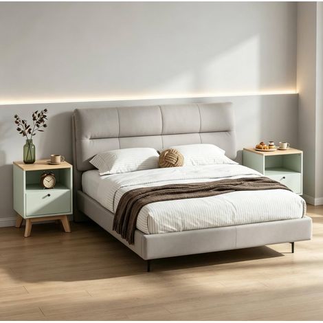 Lote de 2 mesitas de noche 40x40x55 cm de MDF verde claro con almacenaje – MEUBLIV (1/5)