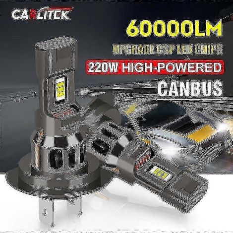 Ampoules LED Mini Turbo 6000K pour phares de voiture, 60 000 lm, 220 W, refroidissement par ventilateur sans fil, remplacement facile des ampoules de voiture, LED blanche 12 V