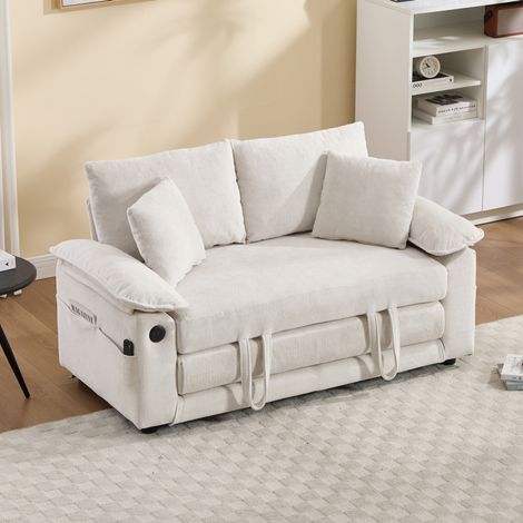 Sofá cama convertible 135x66x80 cm de tela blanca con bolsillos laterales, ahorra espacio – MEUBLIV (1/5)