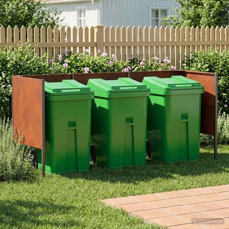 vidaXL Écran pour poubelle 249 x 85 x 113 cm Acier patiné Rouillé (1/5)