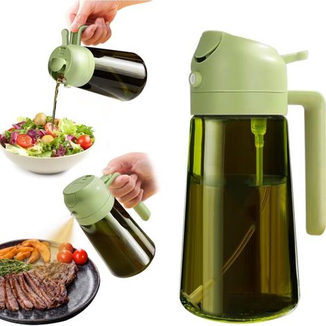 470ml Dark Anti-Light Cooking Oil Sprayer 2 in 1 Food Grade Bottle Green Glass Bottle for Kitchen (Green)