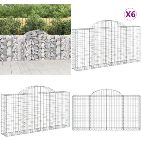 Gabionen mit Hochbogen 6 Stk. 200x30x100/120cm Verzinktes Eisen - Gabionen - Gabionenkorb - Gartendeko - Gartenzubehör - Zaun - Home & Living (1/5)