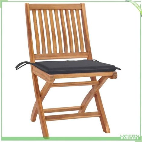Chaise de jardin - FAFEICY - 3062433 - Pliable - Teck massif - Lot 2 avec coussins anthracite (1/5)