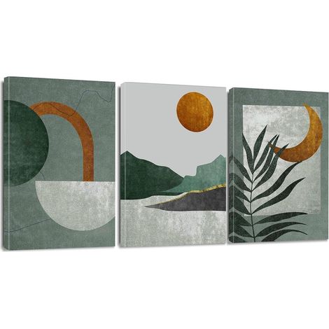 3-teilig Zen Leinwandbilder Sonne Mond Teekanne Kunstdruck 30x40cm (1/5)