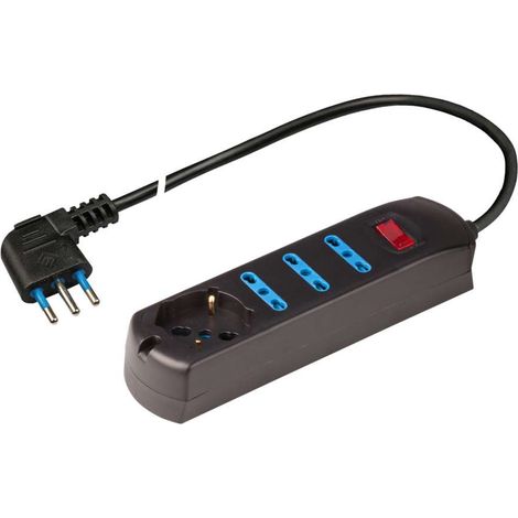 Presa multipla 250V - 3 prese grandi + 1 pluristandard - 1,5 metri Nero
