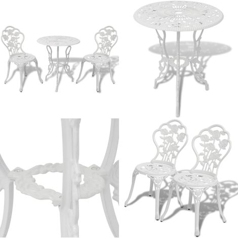 Set da Bistrot 3 pz in Alluminio Pressofuso Bianco - Sedie da giardino - Tavolo da bistro