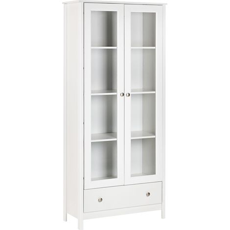 Classico mobile decorativo scandinavo Credenza alta con cassetto espositivo in vetro Bianco Nornalup