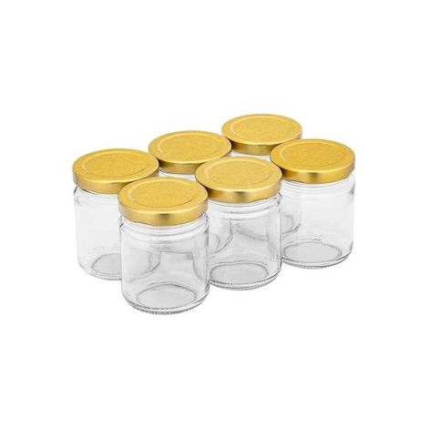 Einmachgläser mit goldenen Deckeln für Marmelade, 6er-Set, 135 ml